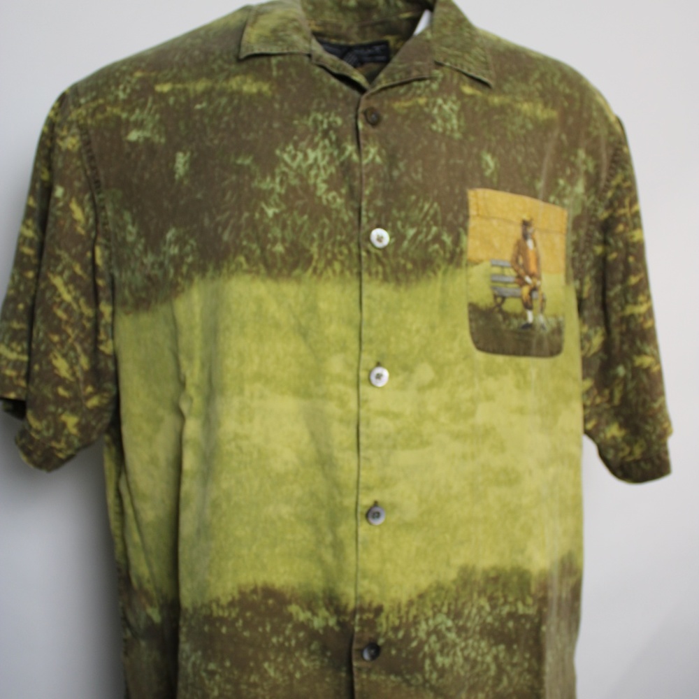 100% Silk Button Front Casual Button Down Dog